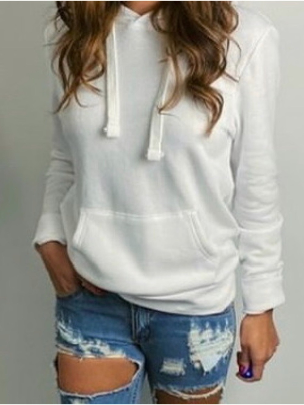 Women’s White Pullover Hoodie with Kangaroo Pocket